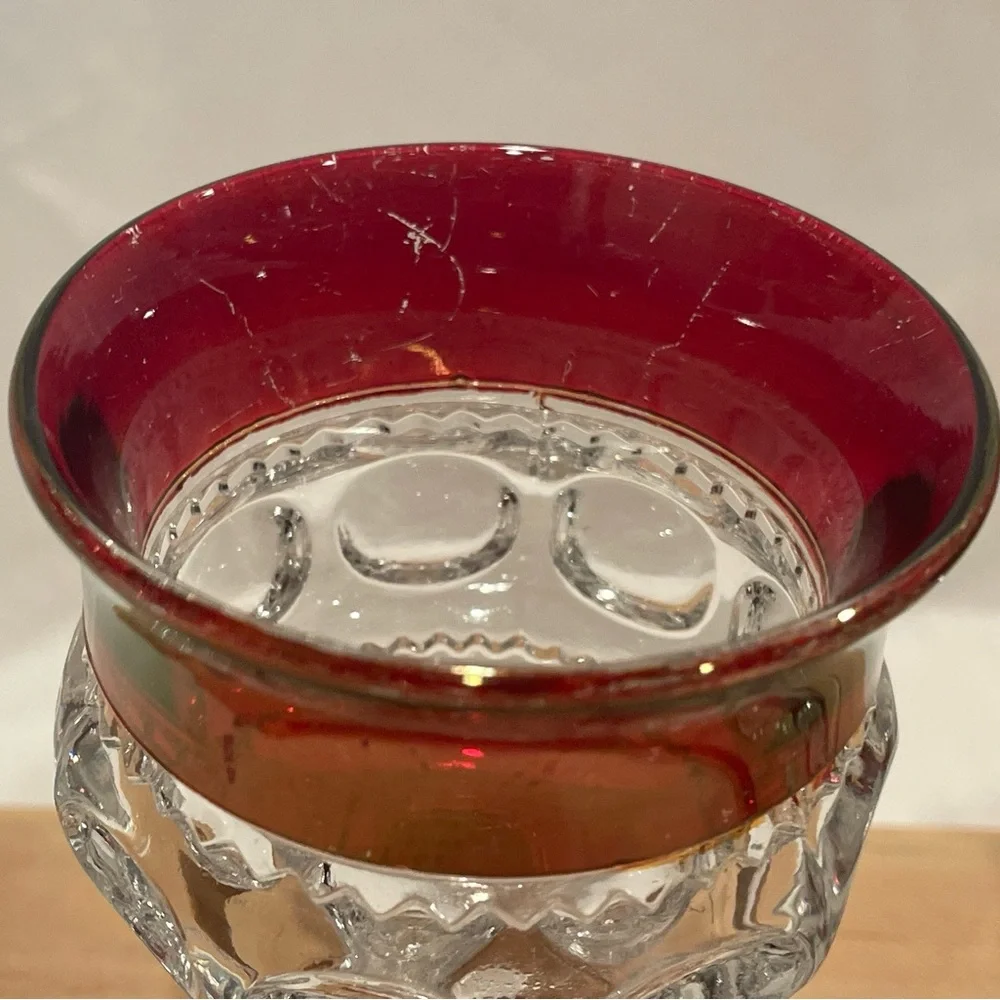 ☀️2/$20 Pair (2) Tiffin Ruby Red Kings Crown Thumbprint Cordials Small Goblets